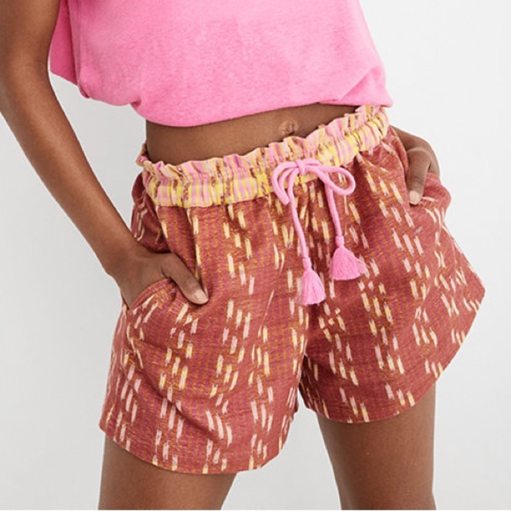 Aerie Red and Yellow Shock Jacquard High Waisted Shorts Women's Size XS TP
